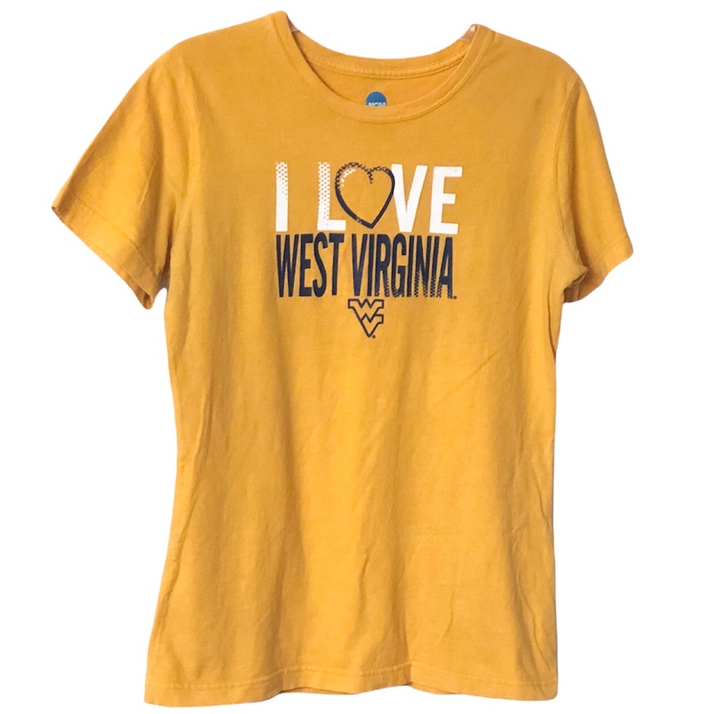 NCAA Basketball I Love West Virginia Gold Crewneck Women’s Shortsleeved Top Sz L